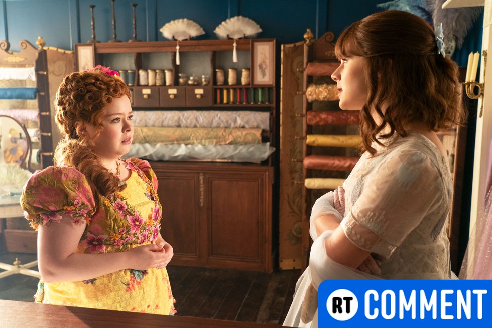 Penelope and Penelope having a conversation, with a blue RT comment banner in the bottom right corner