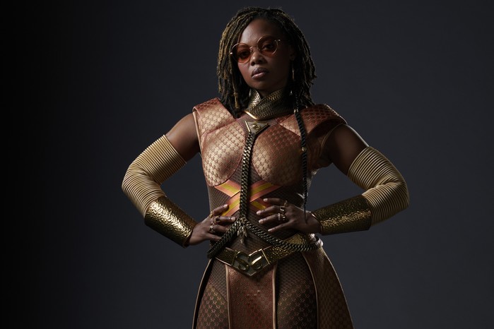 Susan Heyward as Sister Sage in The Boys season 4, posing with her hands on her hips