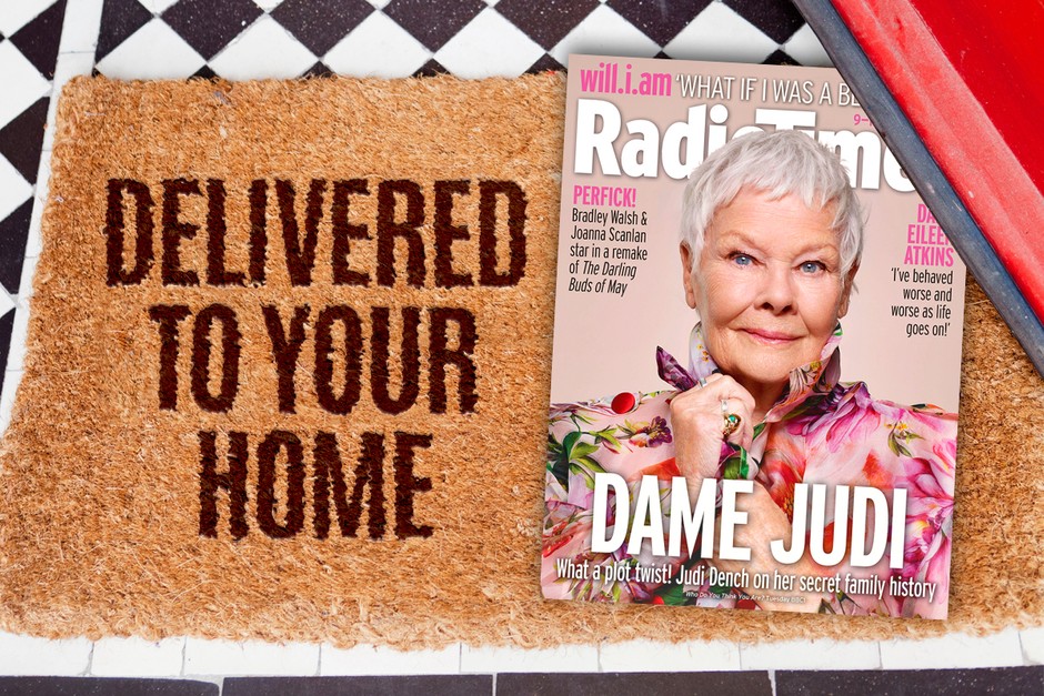 A copy of Radio Times lying on a doormat, featuring Judi Dench on the cover